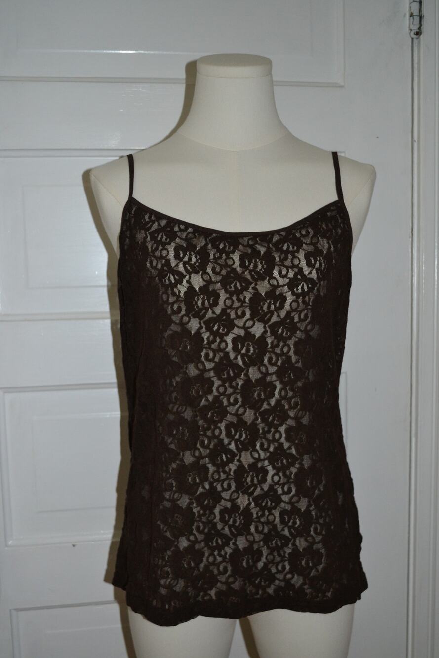 Y2K Lace Brown Camisole Tank Top Size XL Layering